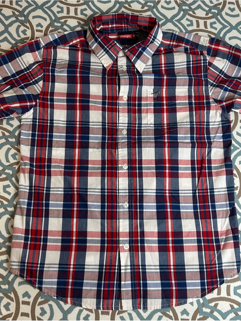 Boys Plaid Button-Down Shirt - Red, Navy & White